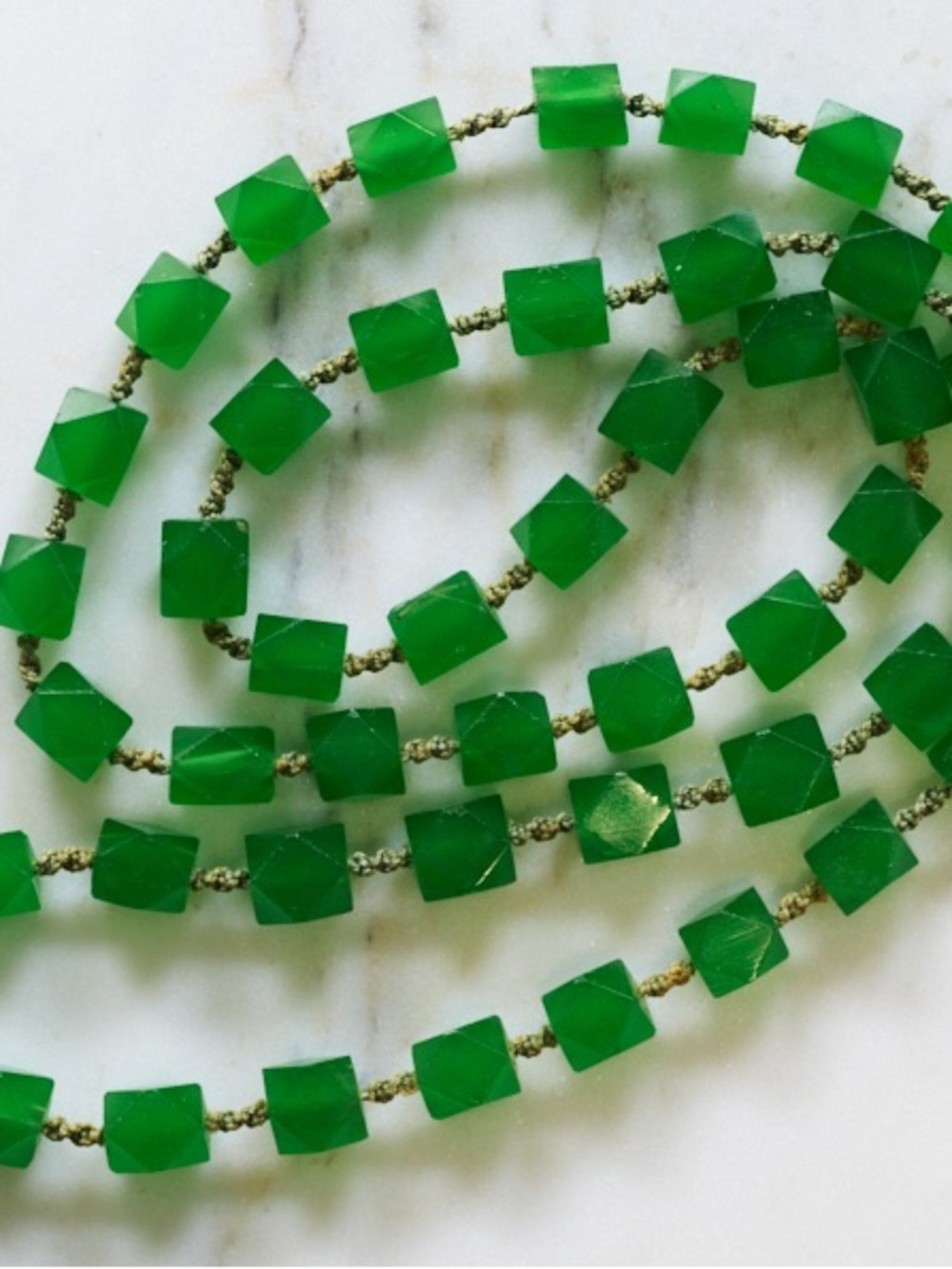Art Deco Era Green Glass Cubed Bead Necklace
